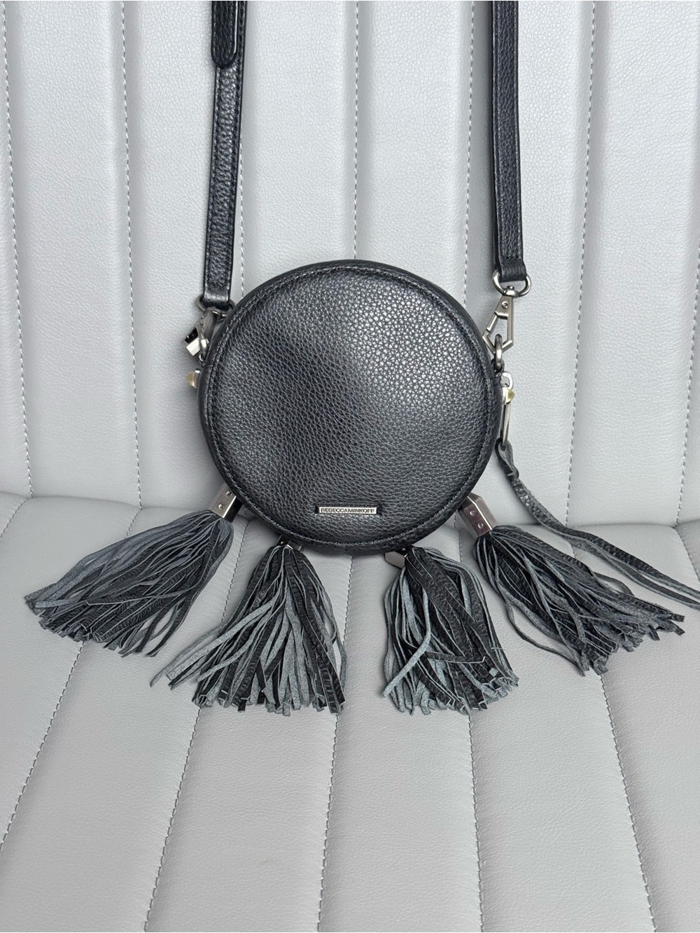 Rebecca Minkoff Black Round Circle Crossbody with Four Tassels Leather Fringe